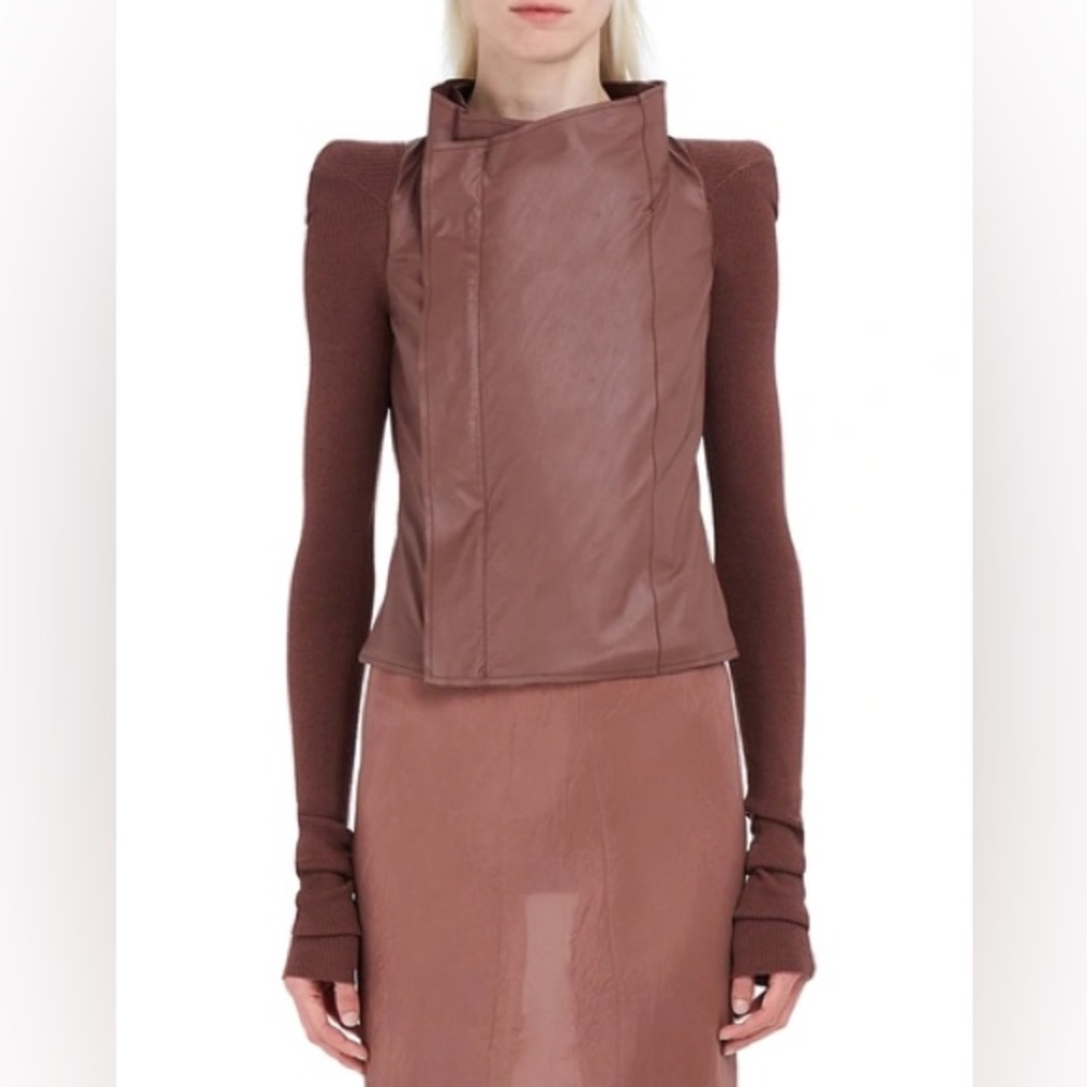RICK OWENS Leather and Wool Motorcycle Jacket - Brown - Size 6 - NWT CELEB FAV